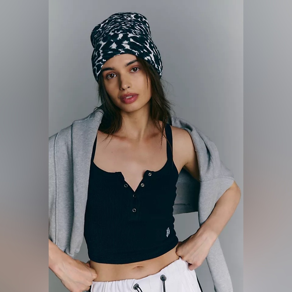 NWT! FP Ribbed Black Henley Crop Tank Top